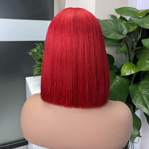 2x6 Red Colored Straight BOB Lace Closure Virgin Human Hair Wig | Human Hair Wig | Lace Front